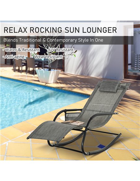Outsunny 2Pcs Patio Sun Lounger Rocker Chair, Dark Grey 84A-P021 - pic 42423 | FastDaddyshop