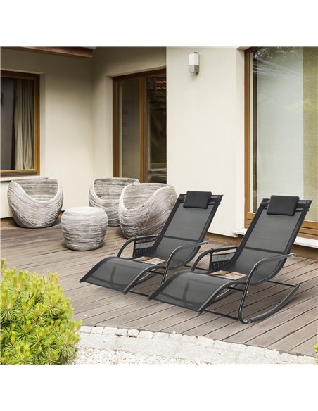 Outsunny 2Pcs Patio Sun Lounger Rocker Chair, Black 84A-P023 - pic 42430 | FastDaddyshop