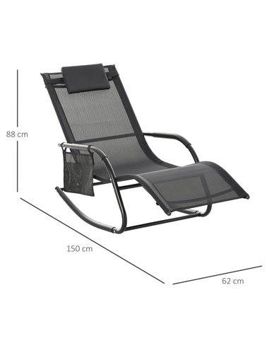 Outsunny 2Pcs Patio Sun Lounger Rocker Chair, Black 84A-P023