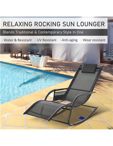 Outsunny 2Pcs Patio Sun Lounger Rocker Chair, Black 84A-P023