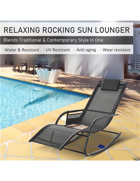 Outsunny 2Pcs Patio Sun Lounger Rocker Chair, Black 84A-P023 - pic 42432 | FastDaddyshop
