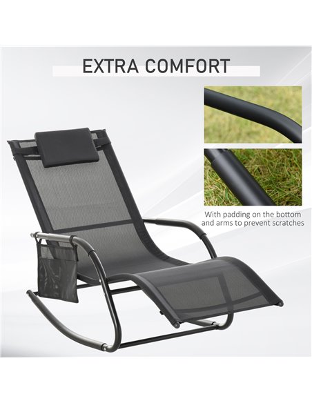 Outsunny 2Pcs Garden Rocking Chair, Patio Sun Lounger Rocker Chair w/ Breathable Mesh Fabric, Removable Headrest Pillow, Side St - pic 42435 | FastDaddyshop