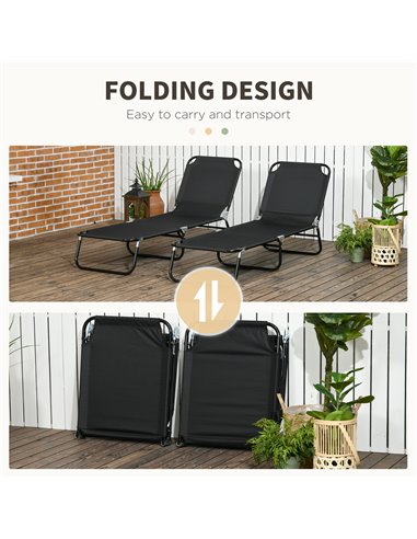 Outsunny Folding Sun Loungers Set of 2, Outdoor Day Bed, Black 84G-182V00BK