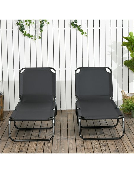 Outsunny Folding Sun Loungers Set of 2, Outdoor Day Bed with Reclining Back, Steel Recliner Garden Chairs with Breathable Mesh f - pic 42445 | FastDaddyshop