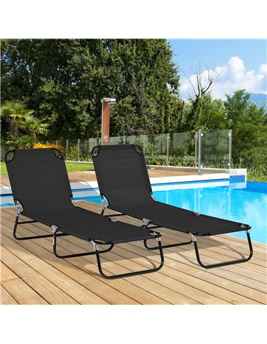 Outsunny Folding Sun Loungers Set of 2, Outdoor Day Bed with Reclining Back, Steel Recliner Garden Chairs with Breathable Mesh f