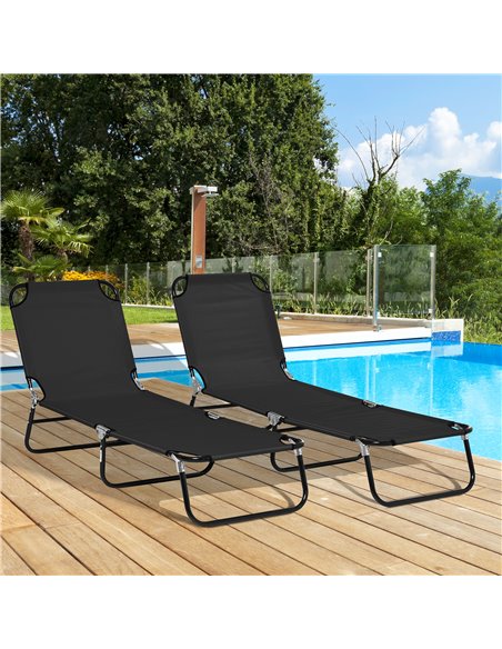 Outsunny Folding Sun Loungers Set of 2, Outdoor Day Bed with Reclining Back, Steel Recliner Garden Chairs with Breathable Mesh f - pic 42446 | FastDaddyshop