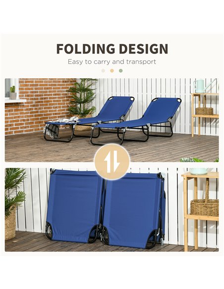 Outsunny Folding Sun Loungers Set of 2, Outdoor Day Bed, Blue 84G-182V00BU - pic 42450 | FastDaddyshop