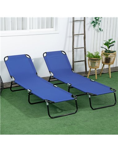 Outsunny Folding Sun Loungers Set of 2, Outdoor Day Bed with Reclining Back, Steel Recliner Garden Chairs with Breathable Mesh f