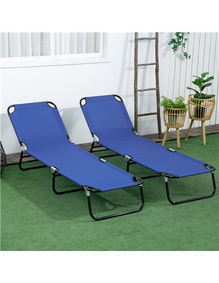 Outsunny Folding Sun Loungers Set of 2, Outdoor Day Bed with Reclining Back, Steel Recliner Garden Chairs with Breathable Mesh f - pic 42454 | FastDaddyshop