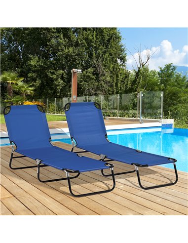Outsunny Folding Sun Loungers Set of 2, Outdoor Day Bed with Reclining Back, Steel Recliner Garden Chairs with Breathable Mesh f