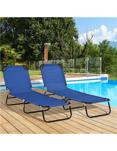 Outsunny Folding Sun Loungers Set of 2, Outdoor Day Bed with Reclining Back, Steel Recliner Garden Chairs with Breathable Mesh f - pic 42455 | FastDaddyshop