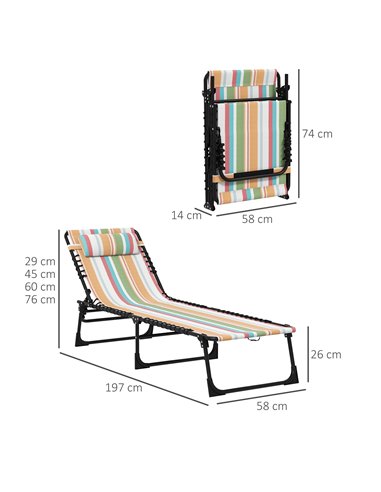 Outsunny 2 Pcs Folding Sun Lounger Beach Chaise Chair, Multicolored 84B-206V02MX