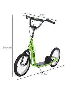 HOMCOM Teen Kids Stunt Scooter Children Kick Scooter Adjustable Handlebar 2 Brakes Ride On 16 Inch Rubber Tyres Green 2