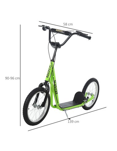 HOMCOM Teen Kids Stunt Scooter Children Kick Scooter Adjustable Handlebar 2 Brakes Ride On 16 Inch Rubber Tyres Green