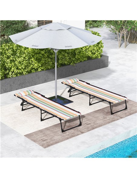 Outsunny 2 Pcs Folding Sun Lounger Beach Chaise Chair Garden Cot Camping Recliner with 4 Position Adjustable Multicolored 84B-20 - pic 42462 | FastDaddyshop