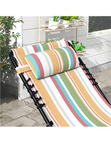 Outsunny 2 Pcs Folding Sun Lounger Beach Chaise Chair Garden Cot Camping Recliner with 4 Position Adjustable Multicolored 84B-20