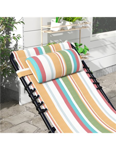 Outsunny 2 Pcs Folding Sun Lounger Beach Chaise Chair Garden Cot Camping Recliner with 4 Position Adjustable Multicolored 84B-20 - pic 42463 | FastDaddyshop