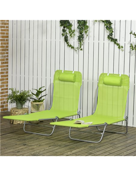 Outsunny Folding Sun Lounger Set of 2, Outdoor Day Beds, Green 84G-181V00GN - pic 42466 | FastDaddyshop