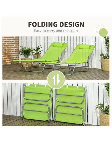 Outsunny Folding Sun Lounger Set of 2, Outdoor Day Beds, Green 84G-181V00GN