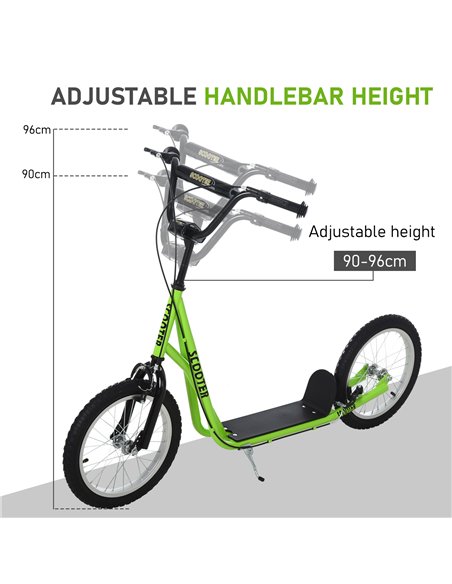 HOMCOM Teen Kids Stunt Scooter Children Kick Scooter Adjustable Handlebar 2 Brakes Ride On 16 Inch Rubber Tyres Green - pic 4247 | FastDaddyshop