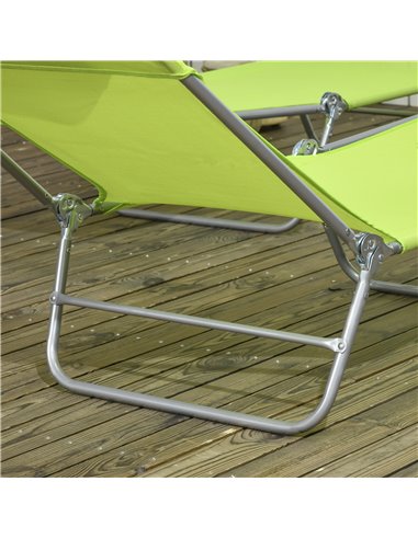 Outsunny Folding Sun Lounger Set of 2, Outdoor Day Beds with Pillow, Reclining Back, Steel Frame and Breathable Mesh for Beach, 