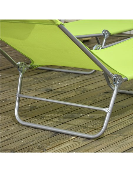 Outsunny Folding Sun Lounger Set of 2, Outdoor Day Beds with Pillow, Reclining Back, Steel Frame and Breathable Mesh for Beach,  - pic 42472 | FastDaddyshop