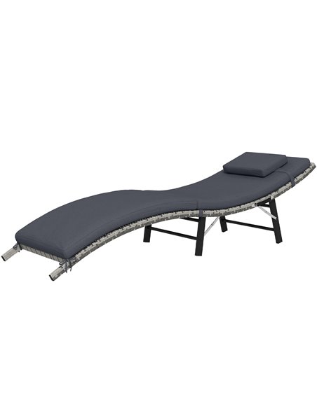 Outsunny Rattan Folding Sun Lounger Outdoor Chair, Grey 862-018V70GY - pic 42474 | FastDaddyshop
