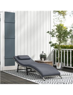 Outsunny Rattan Folding Sun Lounger Outdoor Chair, Grey 862-018V70GY 2