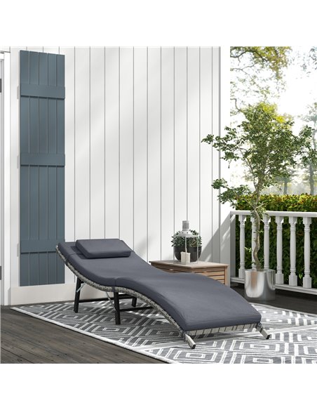 Outsunny Rattan Folding Sun Lounger Outdoor Chair, Grey 862-018V70GY - pic 42475 | FastDaddyshop