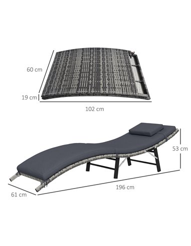 Outsunny Rattan Folding Sun Lounger Outdoor Chair, Grey 862-018V70GY