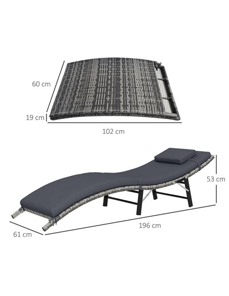 Outsunny Rattan Folding Sun Lounger Outdoor Chair, Grey 862-018V70GY - pic 42476 | FastDaddyshop