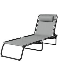 Outsunny Folding Sun Lounger Beach Chaise Chair, Light Grey 84B-206V03LG