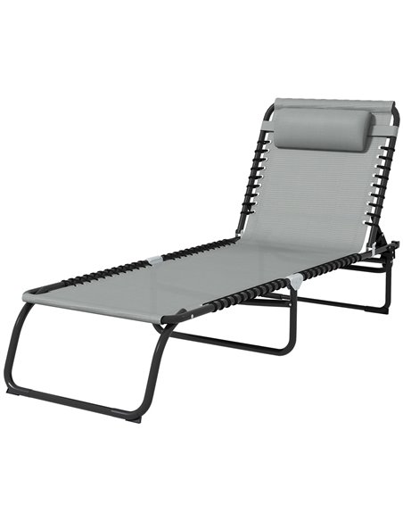 Outsunny Folding Sun Lounger Beach Chaise Chair, Light Grey 84B-206V03LG - pic 42483 | FastDaddyshop