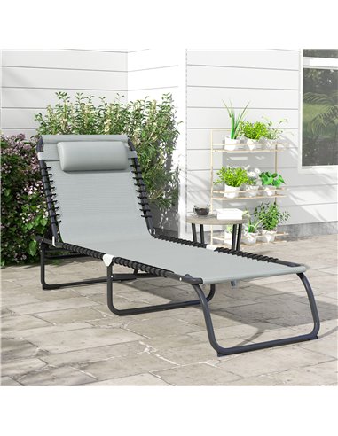 Outsunny Folding Sun Lounger Beach Chaise Chair, Light Grey 84B-206V03LG