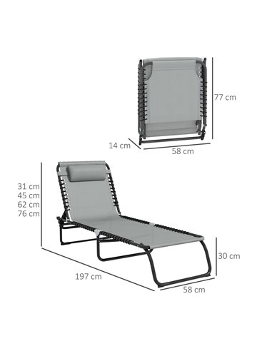 Outsunny Folding Sun Lounger Beach Chaise Chair, Light Grey 84B-206V03LG