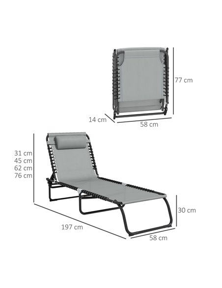 Outsunny Folding Sun Lounger Beach Chaise Chair, Light Grey 84B-206V03LG - pic 42485 | FastDaddyshop