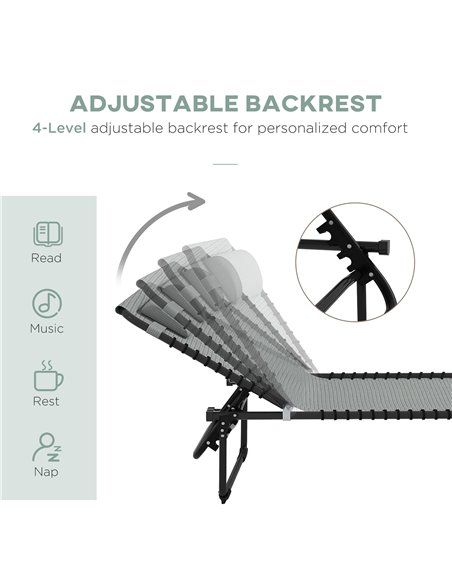 Outsunny Folding Sun Lounger Beach Chaise Chair Garden Cot Camping Recliner with 4 Position Adjustable Light Grey 84B-206V03LG - pic 42486 | FastDaddyshop