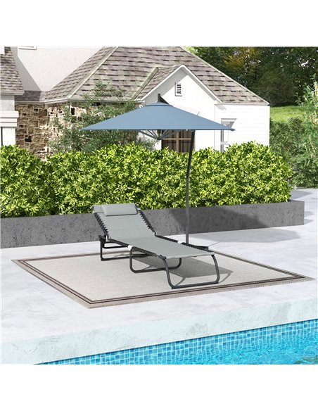 Outsunny Folding Sun Lounger Beach Chaise Chair Garden Cot Camping Recliner with 4 Position Adjustable Light Grey 84B-206V03LG - pic 42489 | FastDaddyshop