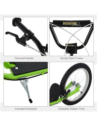 HOMCOM Teen Kids Stunt Scooter Children Kick Scooter Adjustable Handlebar 2 Brakes Ride On 16 Inch Rubber Tyres Green