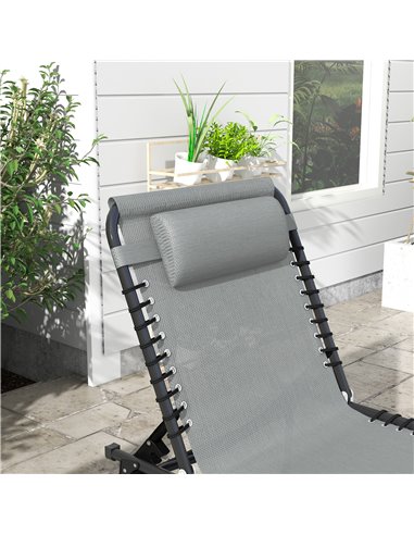 Outsunny Folding Sun Lounger Beach Chaise Chair Garden Cot Camping Recliner with 4 Position Adjustable Light Grey 84B-206V03LG