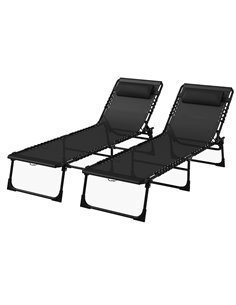 Outsunny 2 Pcs Folding Sun Lounger Beach Chaise Chair, Black 84B-206V02BK