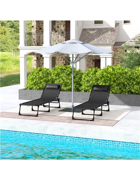 Outsunny 2 Pcs Folding Sun Lounger Beach Chaise Chair, Black 84B-206V02BK - pic 42493 | FastDaddyshop