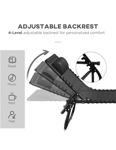Outsunny 2 Pcs Folding Sun Lounger Beach Chaise Chair Garden Cot Camping Recliner with 4 Position Adjustable Black 84B-206V02BK