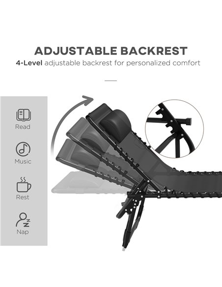 Outsunny 2 Pcs Folding Sun Lounger Beach Chaise Chair Garden Cot Camping Recliner with 4 Position Adjustable Black 84B-206V02BK - pic 42495 | FastDaddyshop