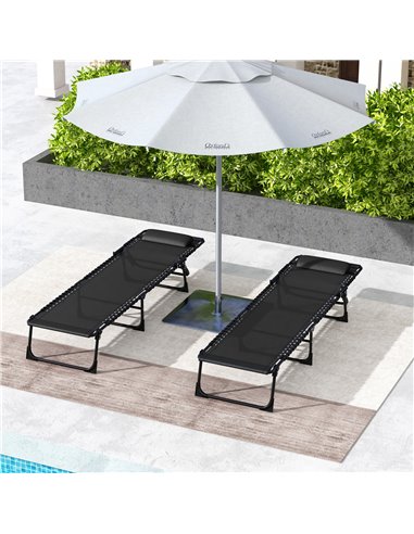 Outsunny 2 Pcs Folding Sun Lounger Beach Chaise Chair Garden Cot Camping Recliner with 4 Position Adjustable Black 84B-206V02BK