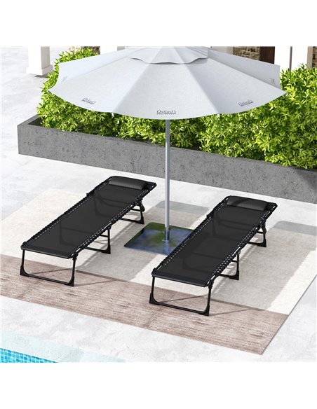 Outsunny 2 Pcs Folding Sun Lounger Beach Chaise Chair Garden Cot Camping Recliner with 4 Position Adjustable Black 84B-206V02BK - pic 42498 | FastDaddyshop