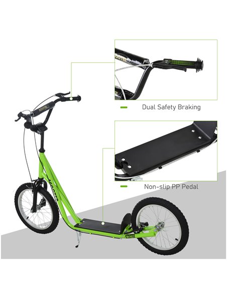 HOMCOM Teen Kids Stunt Scooter Children Kick Scooter Adjustable Handlebar 2 Brakes Ride On 16 Inch Rubber Tyres Green - pic 4250 | FastDaddyshop