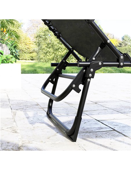 Outsunny 2 Pcs Folding Sun Lounger Beach Chaise Chair Garden Cot Camping Recliner with 4 Position Adjustable Black 84B-206V02BK - pic 42500 | FastDaddyshop