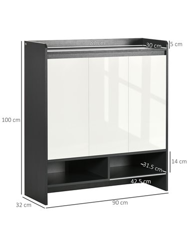 HOMCOM High Gloss Shoe Cabinet for 24 Pairs of Shoes, Grey & White 837-293V00GY
