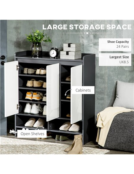 HOMCOM High Gloss Shoe Cabinet for 24 Pairs of Shoes, Grey & White 837-293V00GY - pic 42522 | FastDaddyshop
